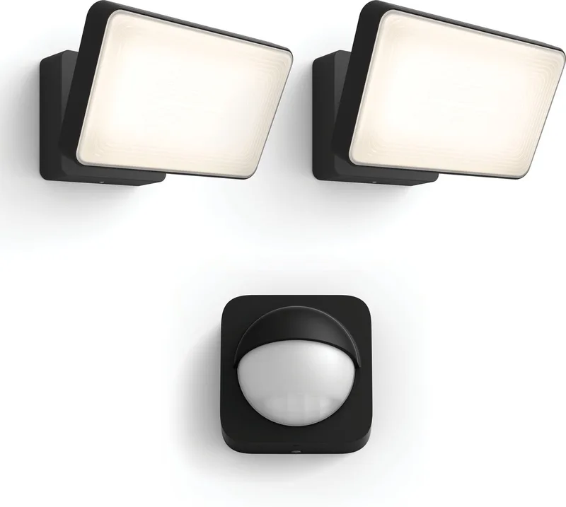 Welcome Set van 2 Verstralers (Zwart) - Buitenlamp met Bewegingssensor - Warmwit Licht - Incl. Hue Bewegingssensor voor Buiten - Hue White by Philips Hue in White – product photo