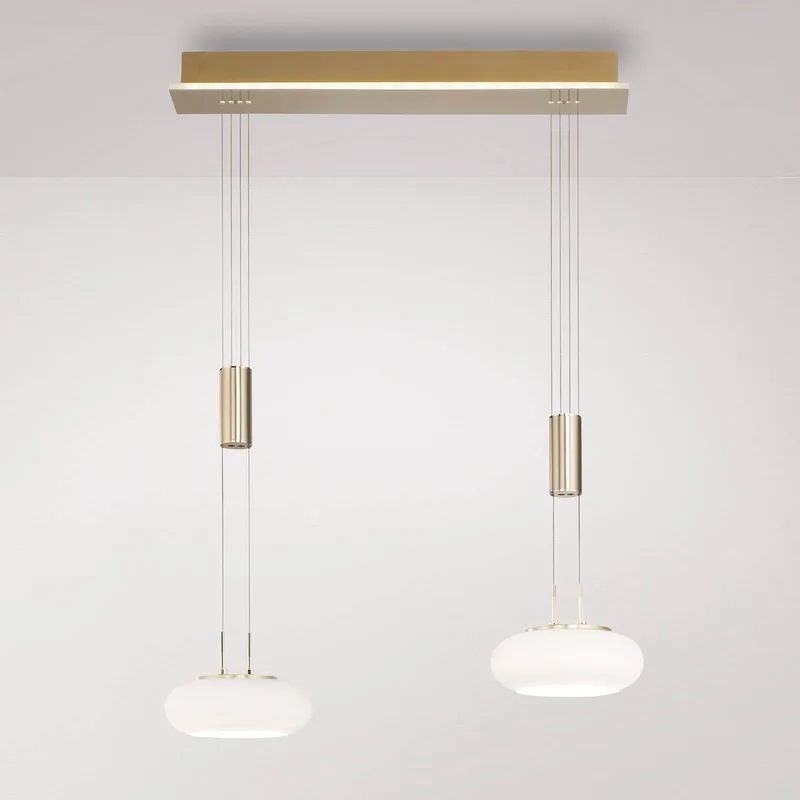Paul Neuhaus Q-ETIENNE LED hanglamp 2-lamps de Q-Smart-Home en Mat messing, Blanc – photo du produit