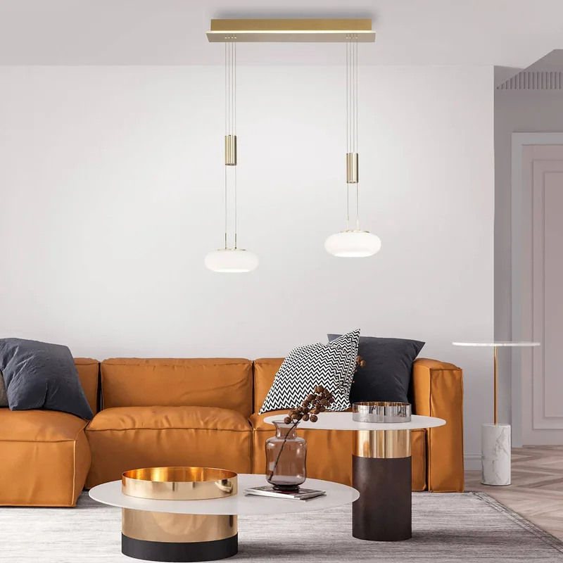 Paul Neuhaus Q-ETIENNE LED hanglamp 2-lamps by Q-Smart-Home in Mat messing, White – product photo 2 of 5
