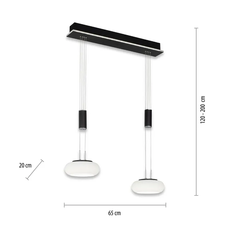 Paul Neuhaus Q-ETIENNE LED hanglamp 2-lamps, zwart by Q-Smart-Home in Black, White – product photo 3 of 5