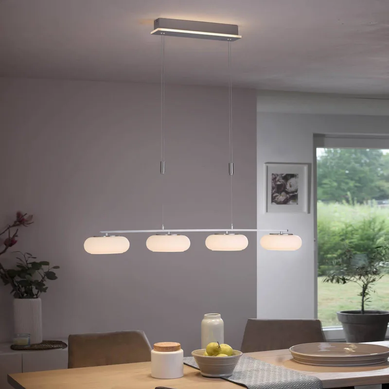 Paul Neuhaus Q-ETIENNE LED hanglamp, 4-lamps de Q-Smart-Home en Argent, Blanc – photo du produit