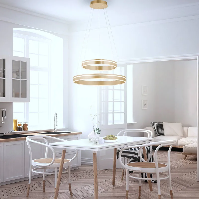 Paul Neuhaus Q-VITO LED-pendellampe, 2 ringe fra Q-Smart-Home i Mat messing, Hvid – produktbillede 3 af 5
