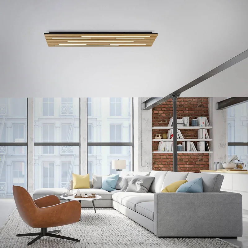 Paul Neuhaus SMART+ plafondlamp Q-Acoustic hout 115 x 31cm by Q-Smart-Home in Licht hout, Black – product photo 2 of 5