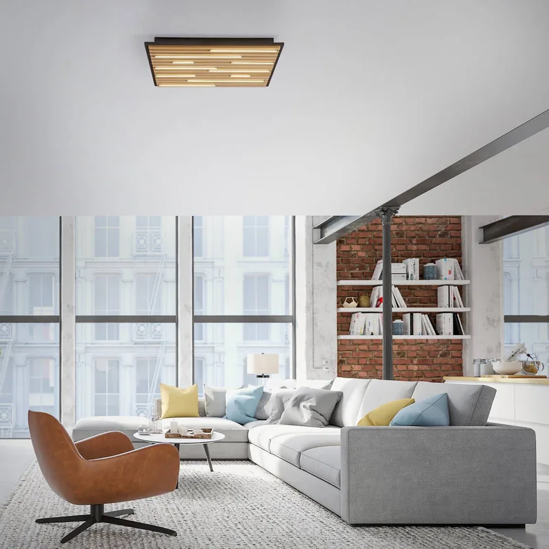 Paul Neuhaus SMART+ plafondlamp Q-Acoustic hout 62 x 62 cm by Q-Smart-Home in Licht hout, Black – product photo 2 of 5