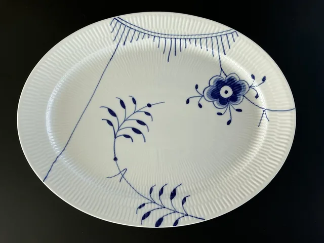 Blue Fluted Mega Oval Dish 34cm