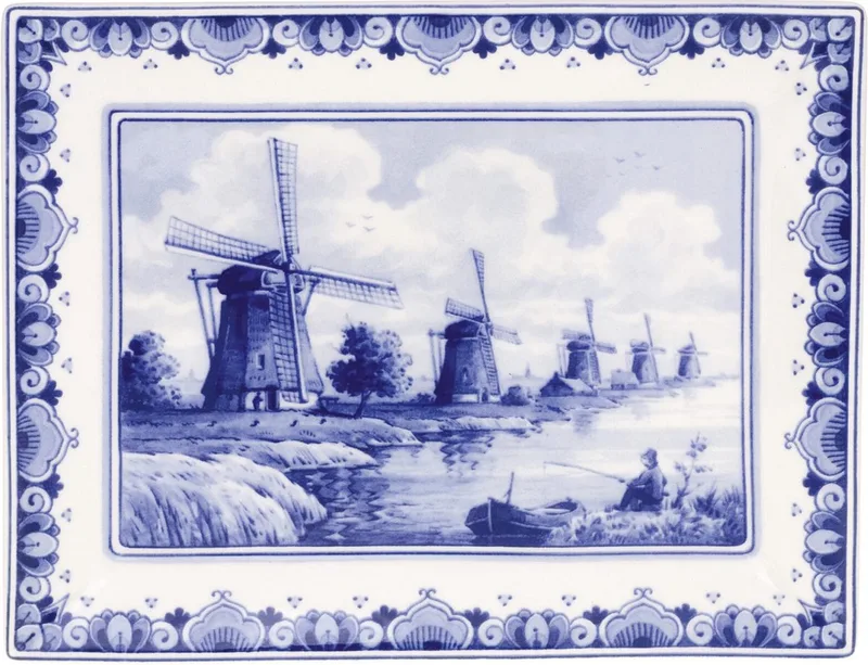 Delfts blauw bord - Molen - Royal Delft - 22 x 17 cm - Wandbord Delfts blauw - Hollandse cadeautjes - Souvenir by Royal Delft in Delfts blauw – product photo