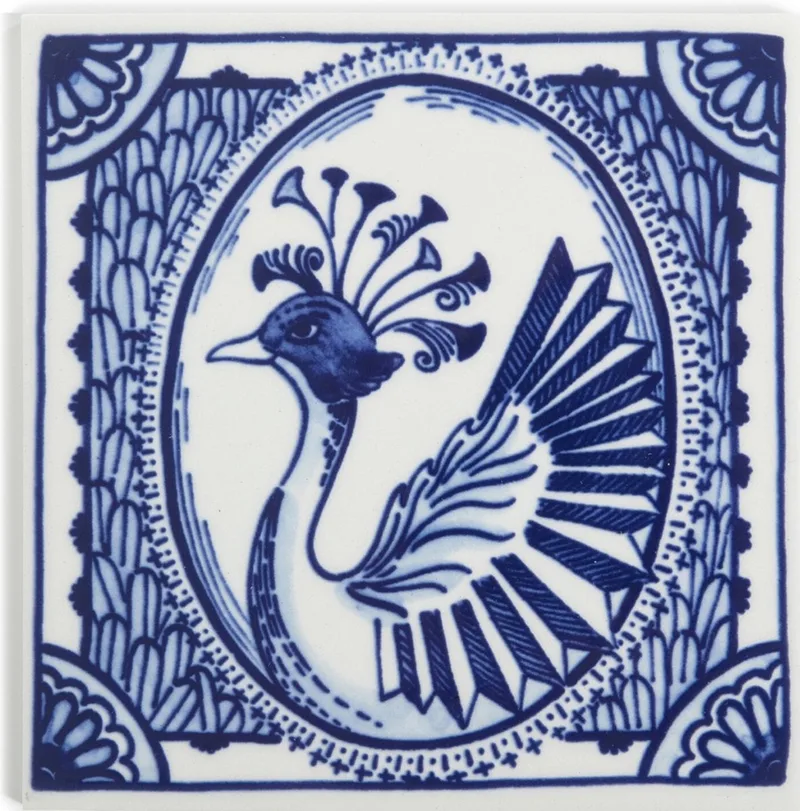 Moooi x Royal Delft tegel Extinct Animals - Dandelion Cranes by Royal Delft in Blue – product photo