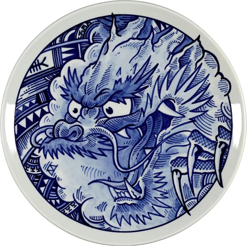 Schiffmacher bord Tribal Dragon - wandbord sierbord - 28 cm fra Royal Delft i Blå – produktbillede