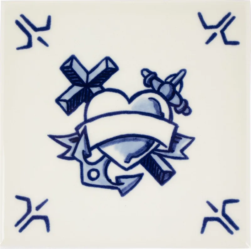 Schiffmacher Royal Blue Tattoo - tegel Faith Hope & Love von Royal Delft in Delfts blauw – Produktfoto