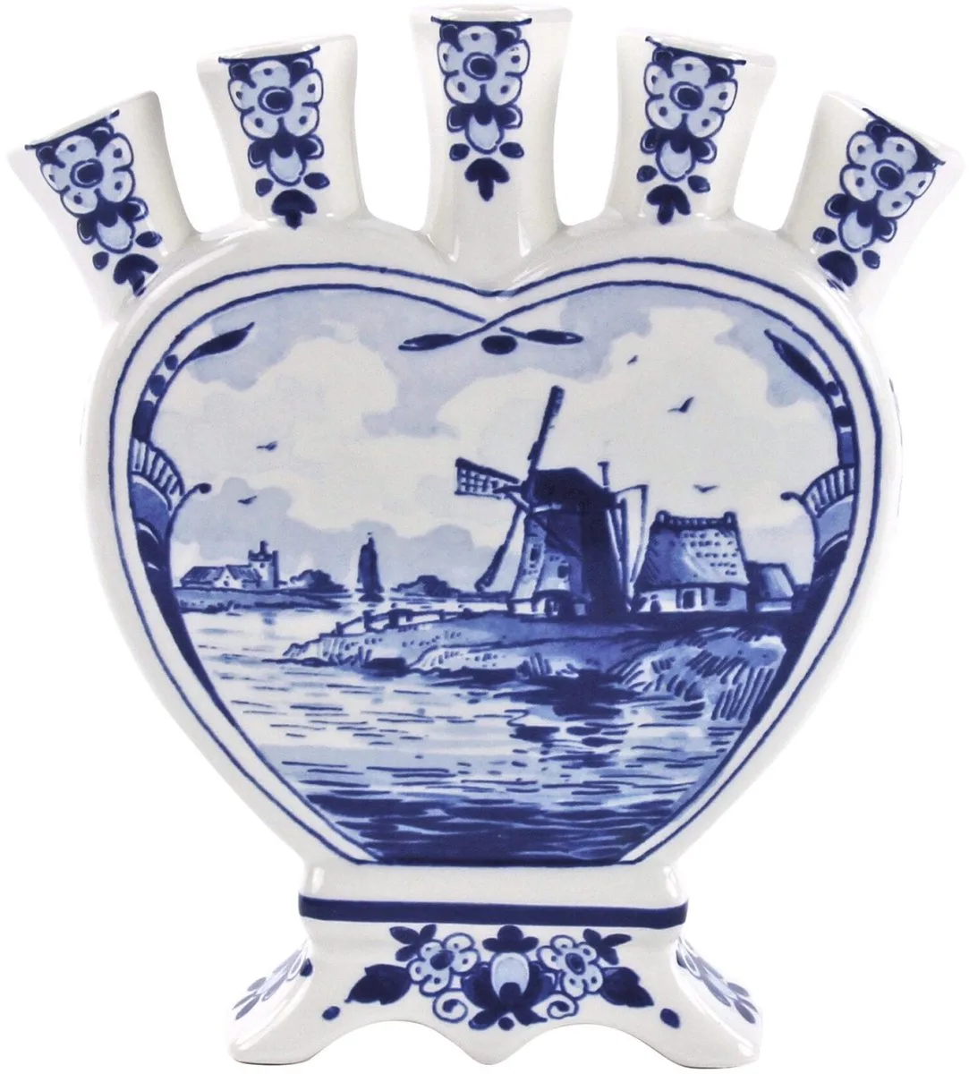 Tulpenvaas Delfts blauw - 18 cm - Platte vaas - Molen - Souvenirs Holland van Royal Delft in Wit, Blauw – productfoto