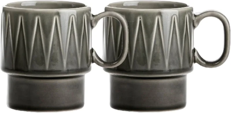 Coffee & More Set van 2 Grijze Mokken 300ml - Retro Design von Sagaform in Grijs – Produktfoto