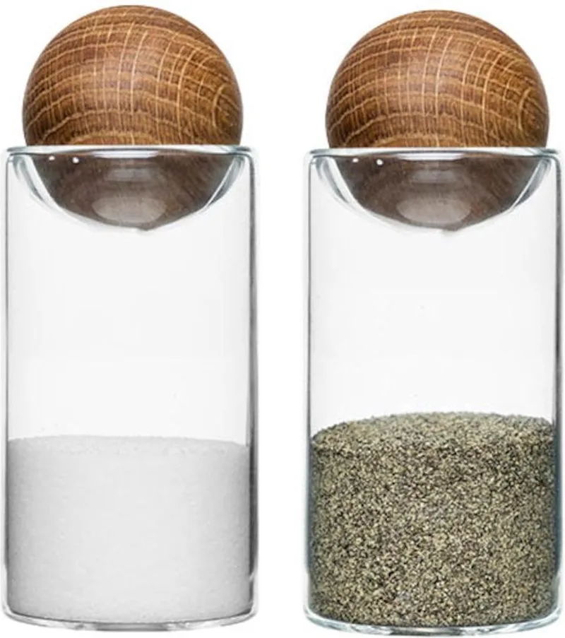 Nature Peper en Zoutstelletje, glas, met massief eiken stopper van Sagaform in Transparant – productfoto
