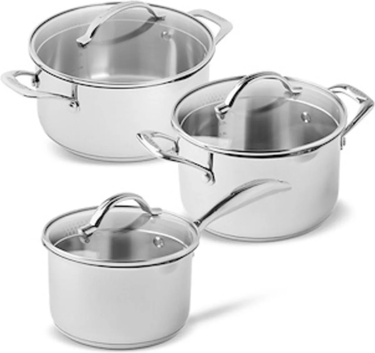 Pannenset - STS - 3-delig ( 1x Steelpan 16cm 1x kookpan 20cm 1x kookpan 24cm) Geschikt voor alle warmtebronnen ( inclusief inductie ) de Scanpan en Argent – photo du produit