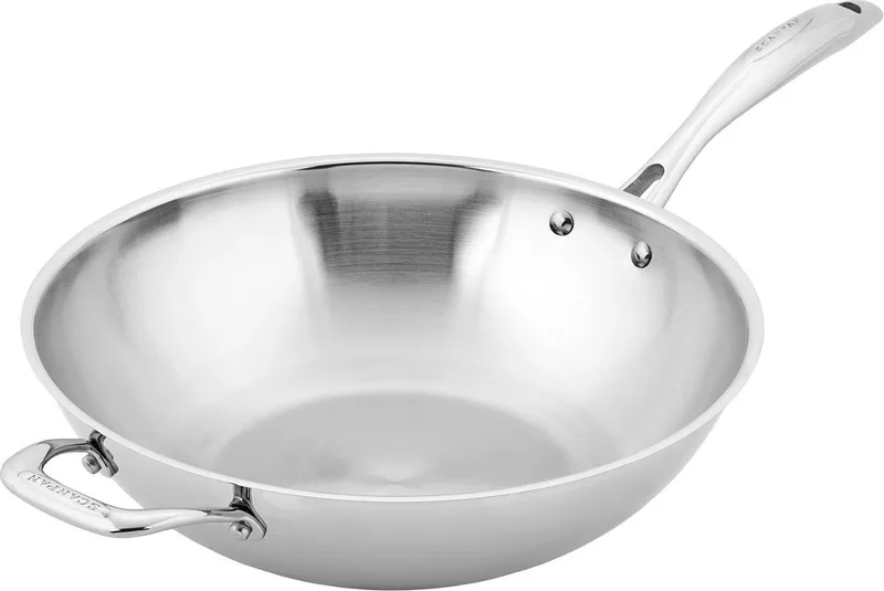 Wokpan - STS - 32cm - Zonder anti -aanbaklaag - Geschikt voor alle warmtebronnen ( inclusief inductie ) by Scanpan in Hoogglans chroom – product photo