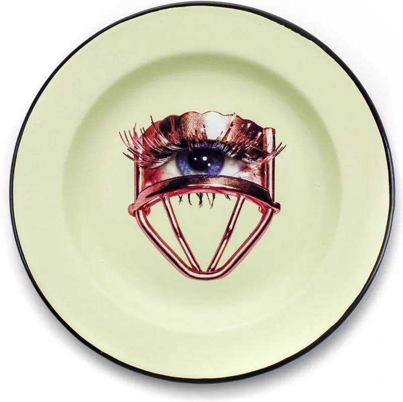 2ST EMAILLE BORDEN Seletti Art 'eye' Toiletpaper design 16844 by Seletti in Limoen groen met donkere rand – product photo