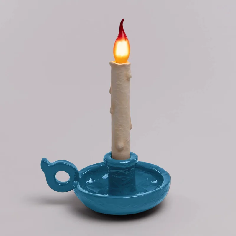 LED decoratie-tafellamp Grimm Bugia in kaarsvorm by Seletti in Blue – product photo