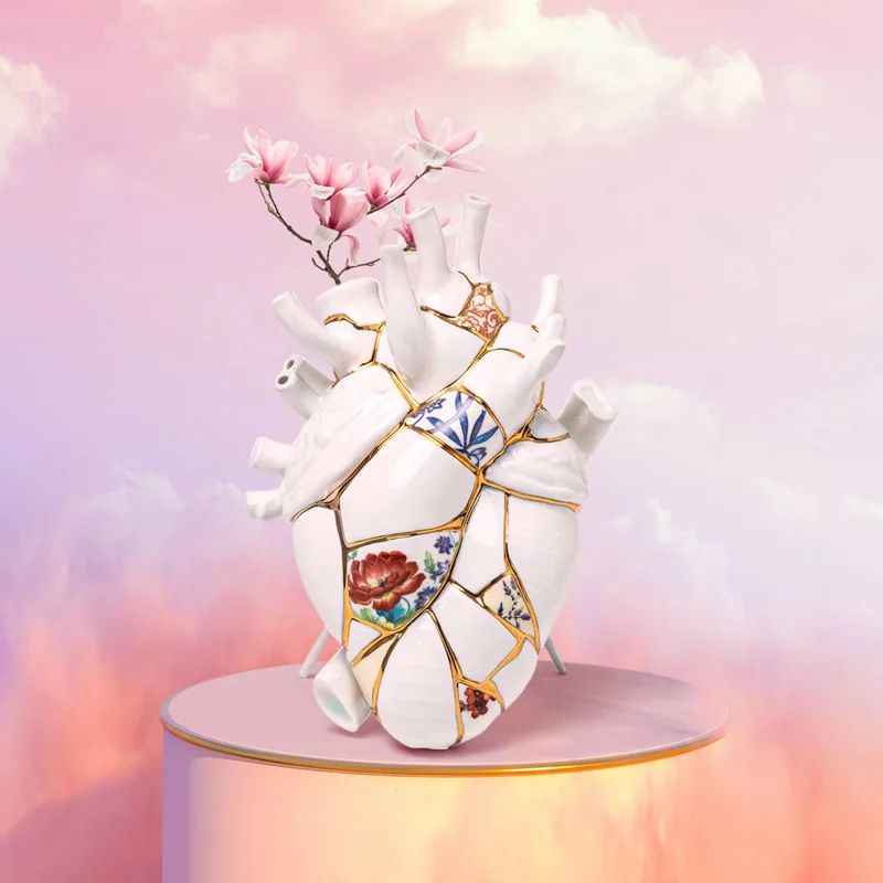 Love in Bloom Kintsugi vaas, kleurrijk, porselein, goud by Seletti in Wit, goud, kleurrijk – product photo