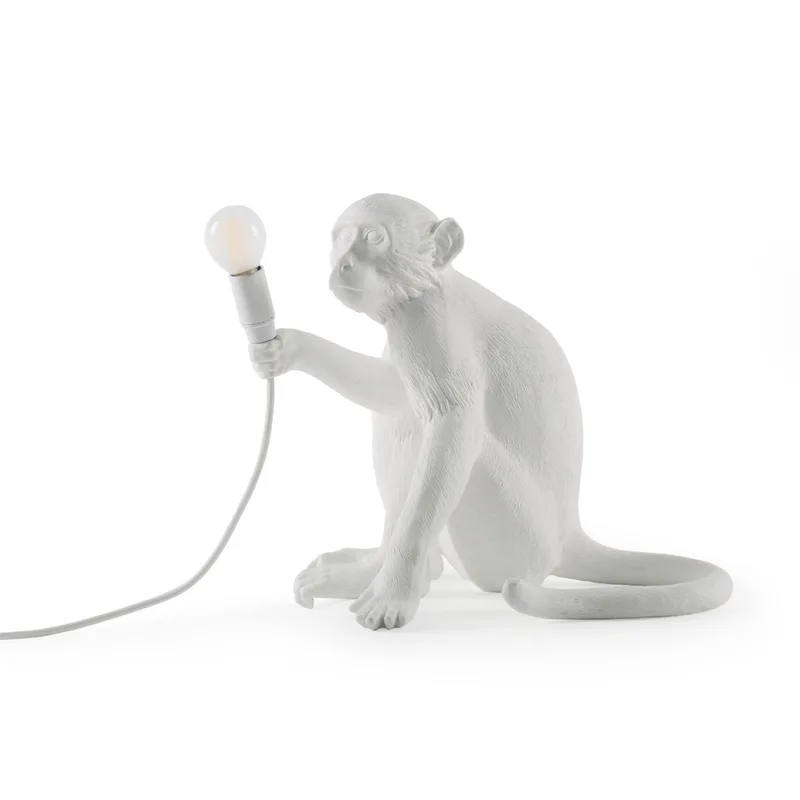 Monkey Sitting Tafellamp Wit - Seletti Monkey Lamp - Woonkamer - Designer - Kunststof von Seletti – Produktfoto