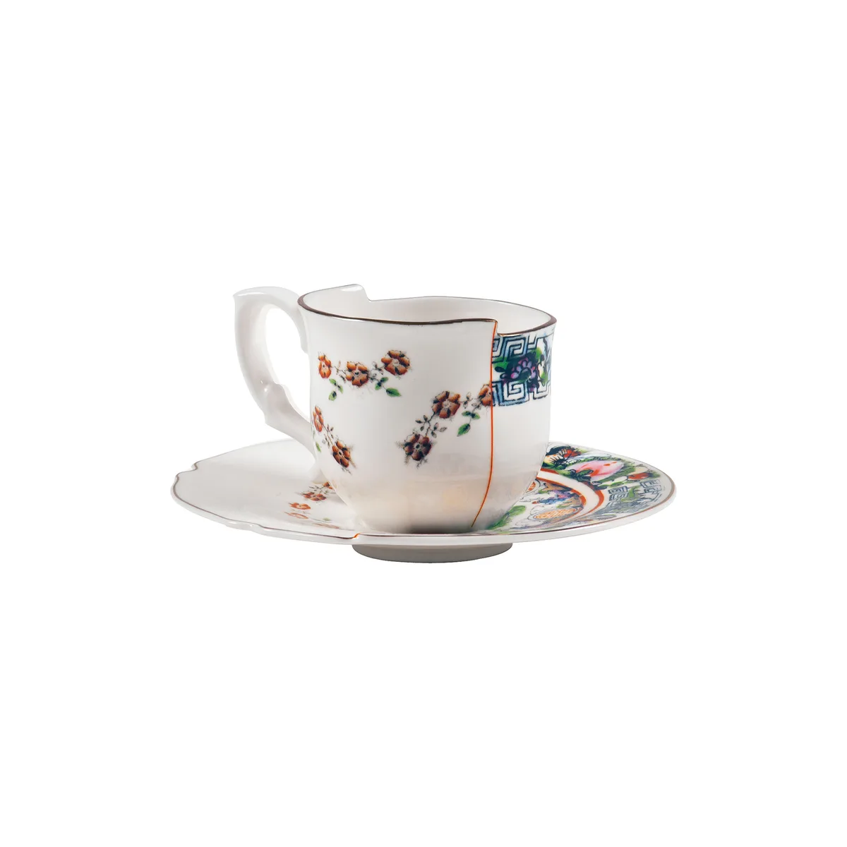 Set aus Kaffeetasse + Untertasse Hybrid - Bunt - Porzellan - Designer Studio CTRLZAK von Seletti – Produktfoto