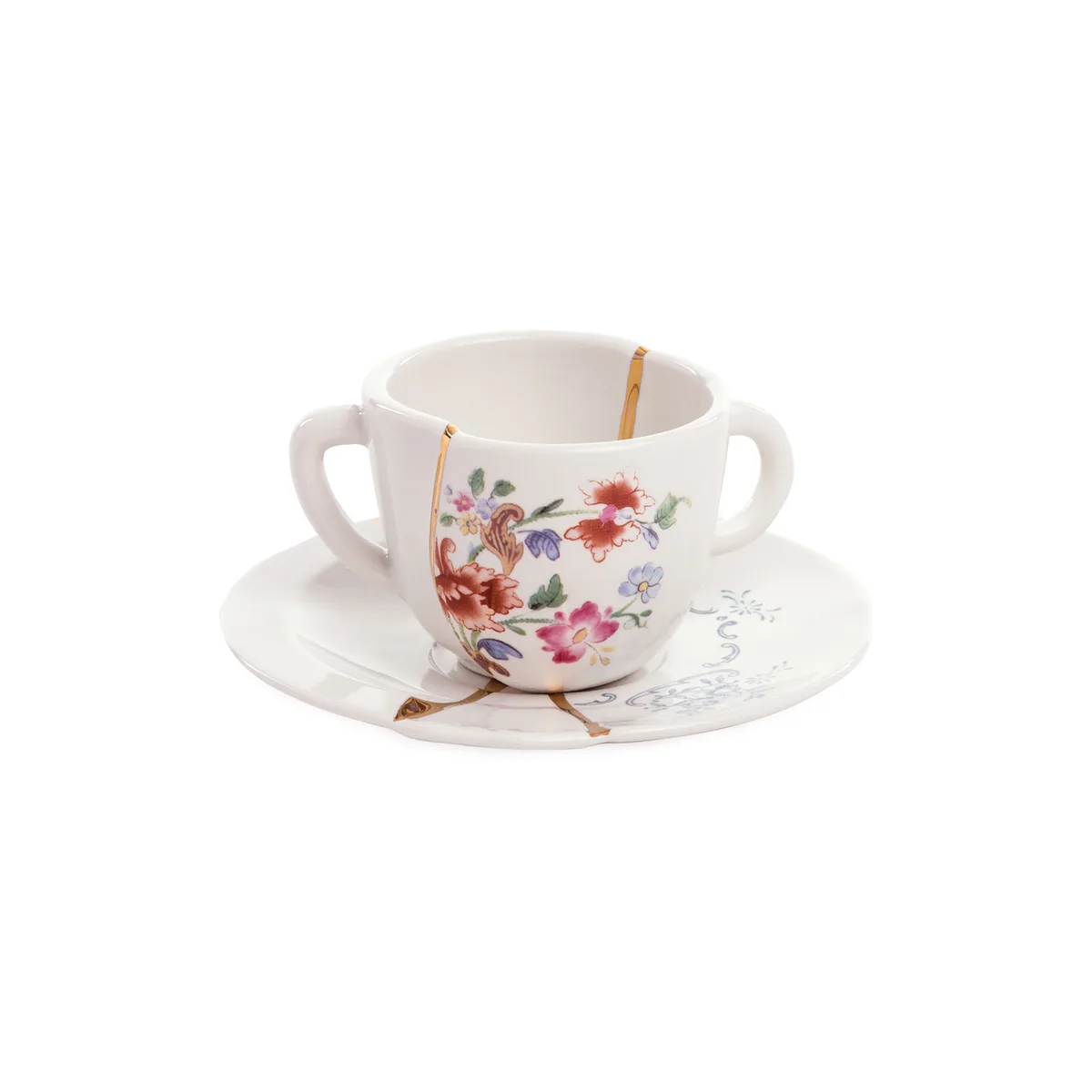 Set aus Kaffeetasse + Untertasse Kintsugi - Weiß - Gold - Designer Marcantonio van Seletti – productfoto