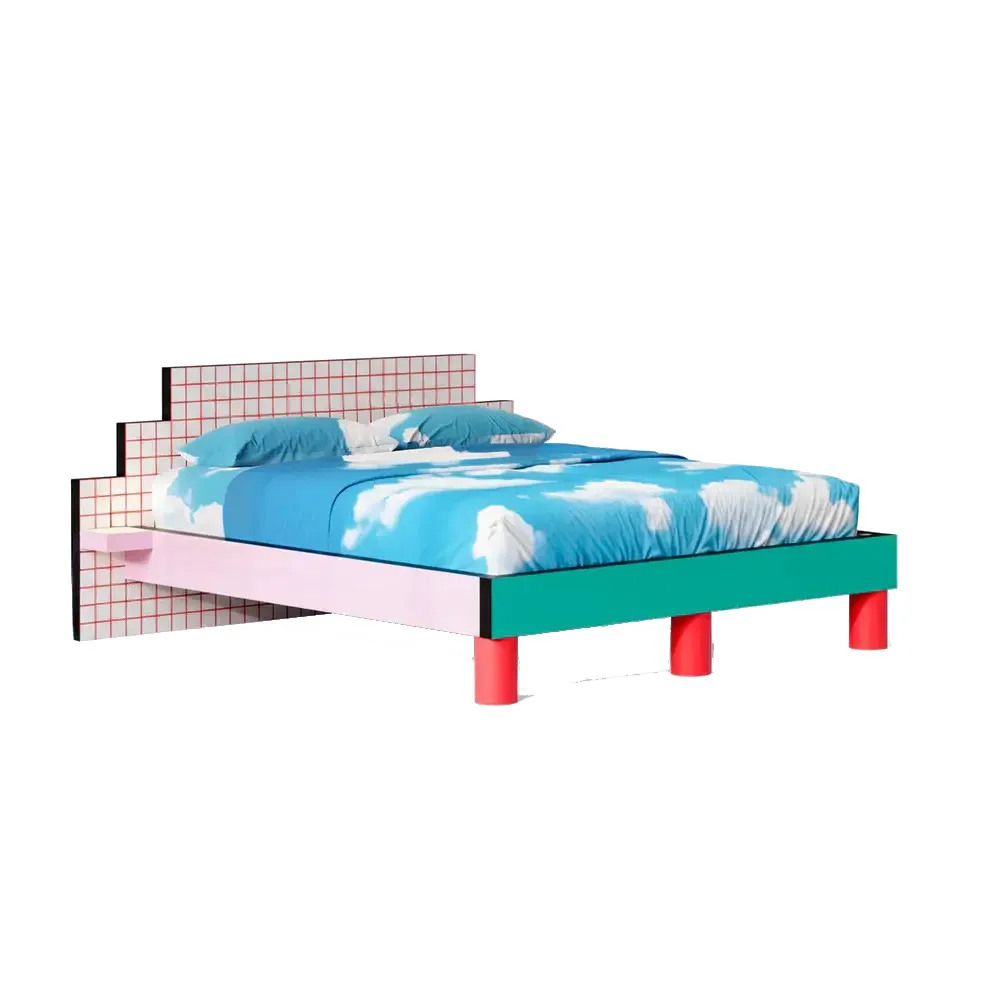 Superbed bed met rood grid en massief houten frame by Seletti – product photo