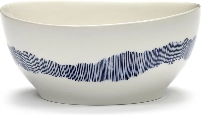 Feast By Ottolenghi Kom Ø16 White Swirl Stripes Blue van Serax in Wit – productfoto