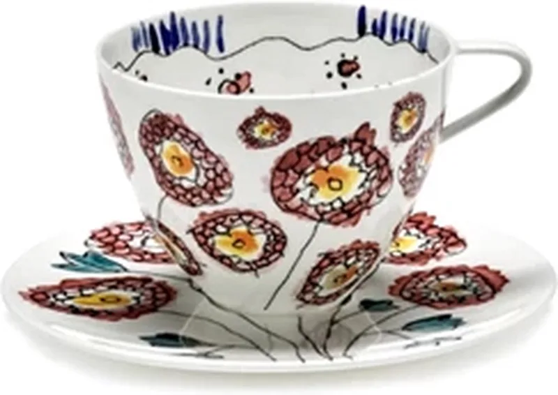 Marni Midnight Flowers Anemone Milk cappuccino kop hoog 20cl + schotel rood / blauw van Serax in Meerkleurig – productfoto