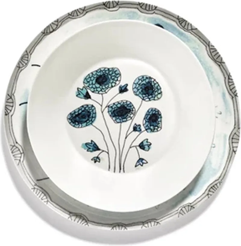 Marni Midnight Flowers Anemone Vaniglia diep bord D22cm H3.2cm groen / blauw by Serax in Meerkleurig – product photo