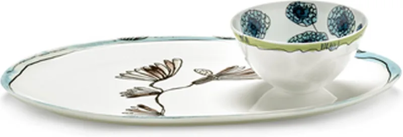 MARNI Midnightflowers - Ovale schaal S Camelia Aubergine van Serax in Wit – productfoto