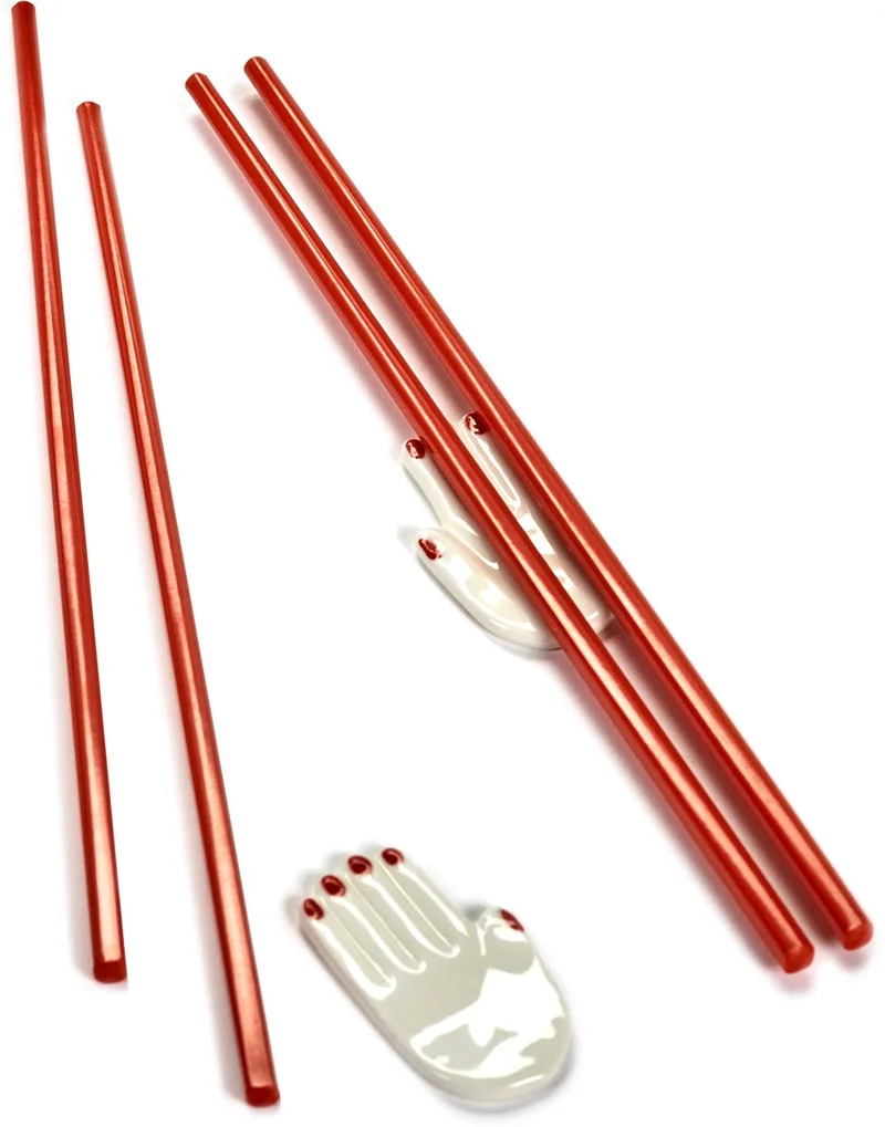 Paola Navone Table nomade - Chopsticks + Houder - Rood/Wit - 2 personen von Serax in Wit – Produktfoto