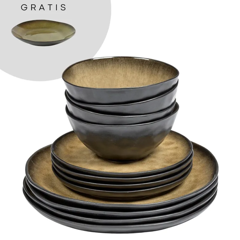 SUPER ACTIE: Serax Pascale Naessens Green Pure Serviesset (13 delig) 4 personen de Serax en Zwart / Groen – photo du produit