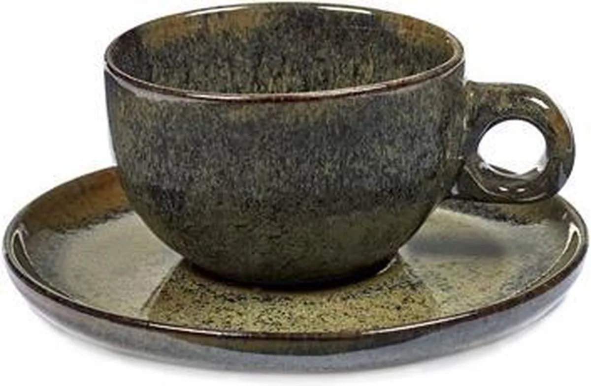 Surface by Sergio Herman Cappuccino Kopjes met Schotel - Indi Grey - 4 stuks van Serax in Asgrijs – productfoto