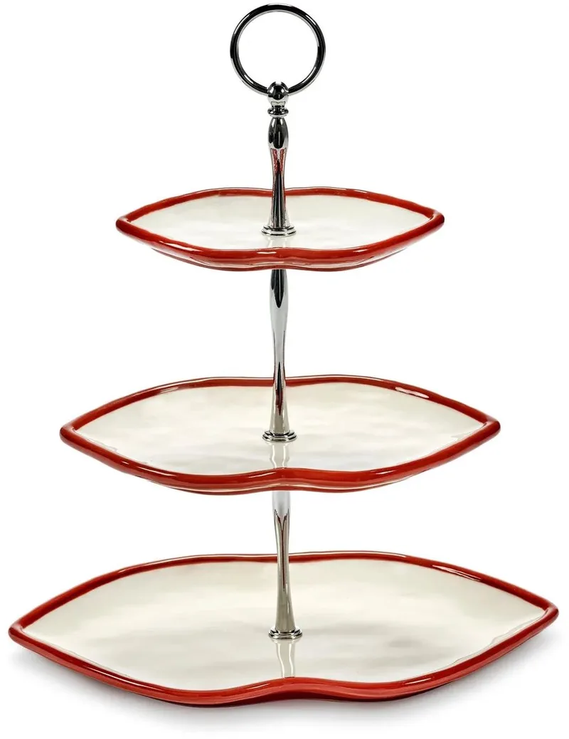 Wouters & Hendrix Les Objets Mouleversants Lips gebaksschaal 3 laags / wit 30x20xH35.5cm by Serax in Rood – product photo