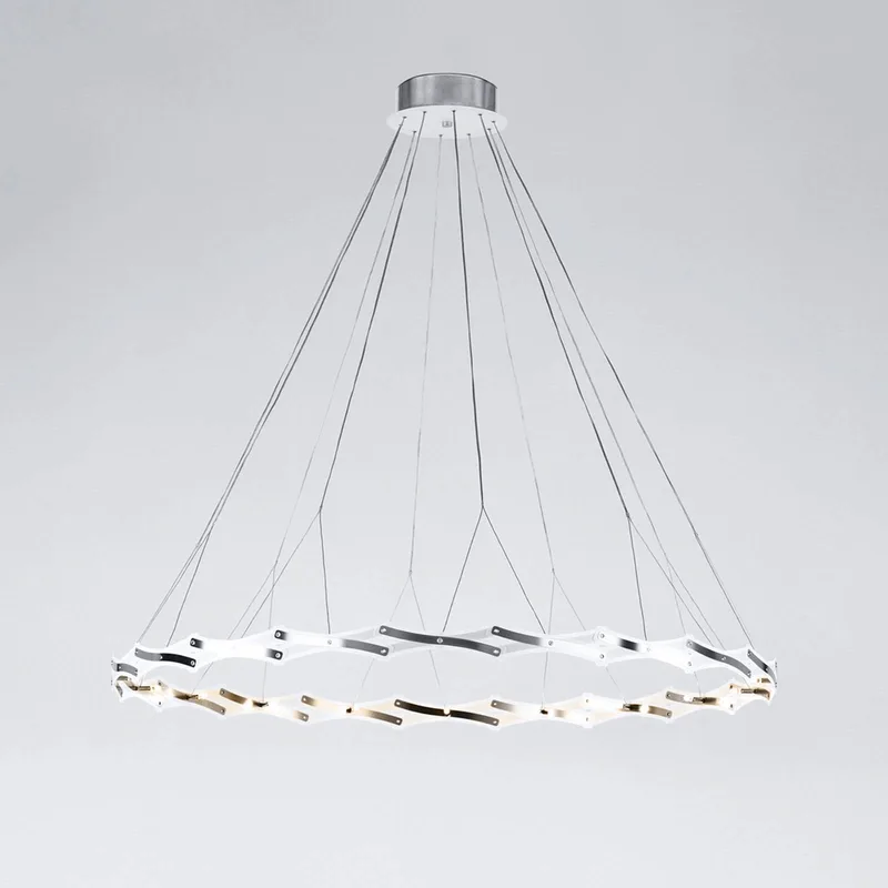 serien.lighting Zoom - schaarstructuur hanglamp de Serien Lighting en Geborsteld roestvrij staal, Doorschijnend – photo du produit 3 sur 5