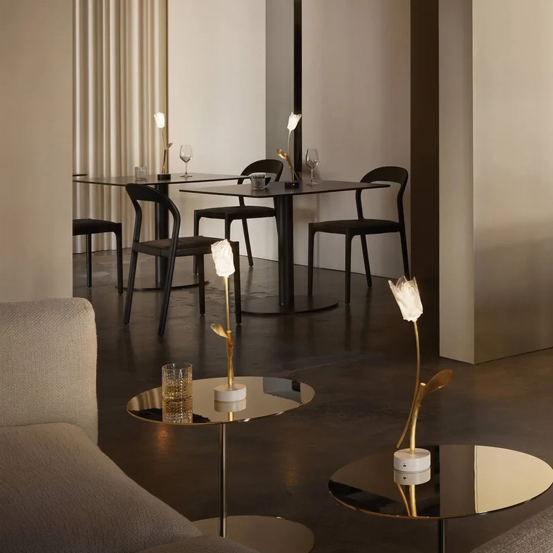 LED tafellamp Tulip, zwarte voet van Slamp in Goud, Zwart – productfoto 3 van 4