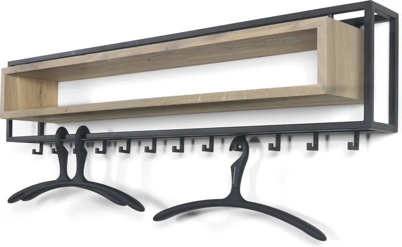 kapstok School 120 - Eiken - 12 haken - Staal van Spinder Design in Zwart – productfoto