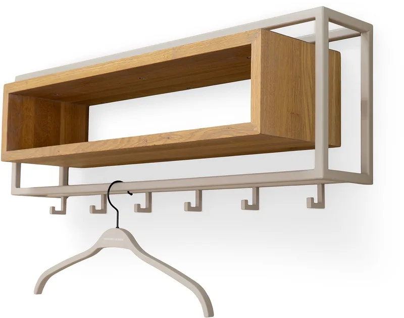 kapstok School 80 - Eiken - 6 haken - Staal by Spinder Design in Silky Taupe – product photo
