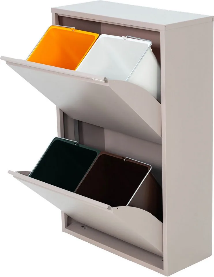 Mülltrennsystem GIGI 4, Stahl-Abfalltrennsystem mit 4x 18,5-Liter-Inneneimern van Spinder Design in Grijs – productfoto 4 van 5