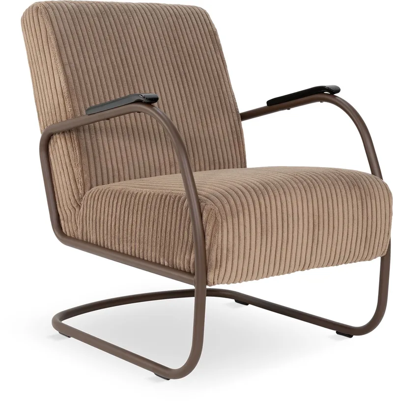 Retro Fauteuil - Brede ribstof - Chocolate Brown/Espresso - Staal de Spinder Design en Chocolate Brown – photo du produit