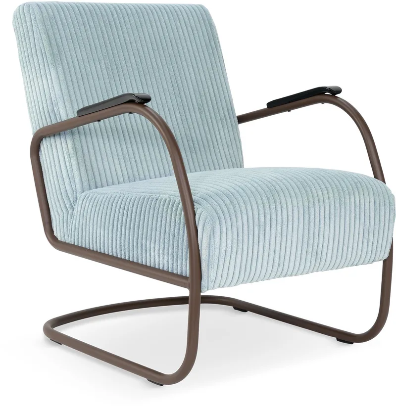 Retro Fauteuil - Brede ribstof - Chocolate Brown/Hazy Blue - Staal by Spinder Design in Chocolate Brown – product photo