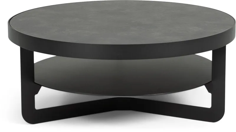 salontafel DOUGLAS ø80 cm - Staal - HPL - Steenlook fra Spinder Design i Sort – produktbillede