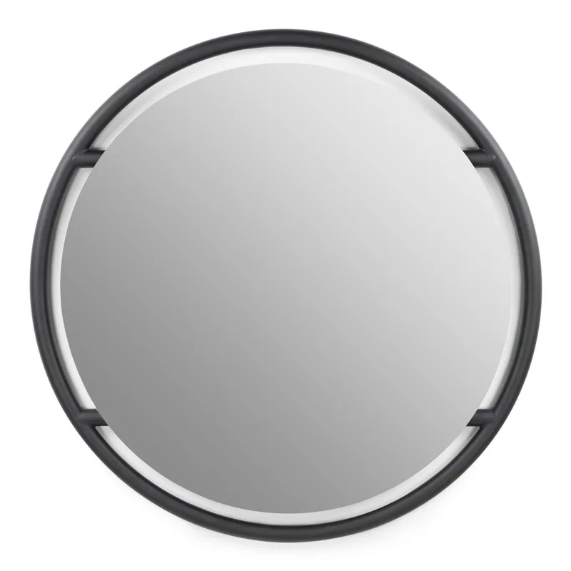 Sfera L Wandspiegel, rund – Spiegelglas und schwarzer Stahl (Ø119) für Wohnzimmer von Spinder Design – Produktfoto