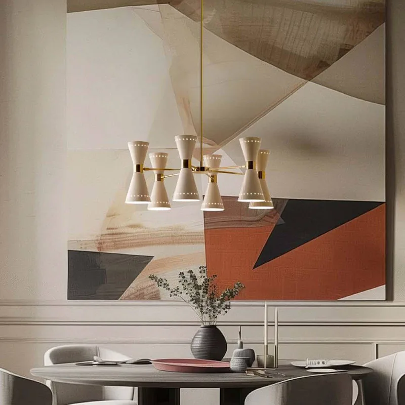 hanglamp Megafono, 80 cm, ivoorkleurig, 12-lamps van Stilnovo in Ivoorkleurig, goudkleurig – productfoto