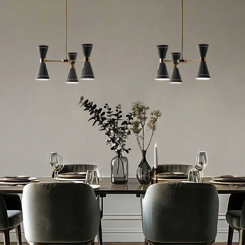 hanglamp Megafono, zwart, lengte 54 cm, 6-lamps. de Stilnovo en Zwart, goudkleurig – photo du produit