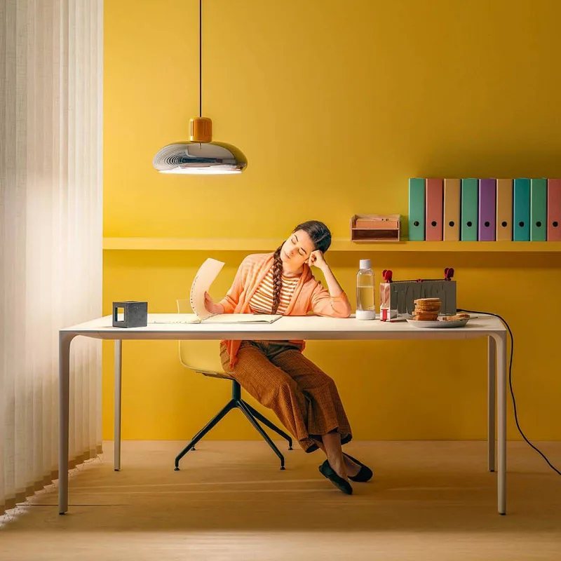 LED hanglamp Trepiù, chroom/geel, Ø 40 cm från Stilnovo i Chroomkleurig, geel – produktbild