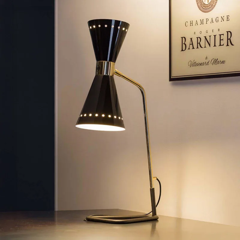 tafellamp Megafono, zwart, hoogte 62 cm, metaal by Stilnovo in Zwart, goudkleurig – product photo