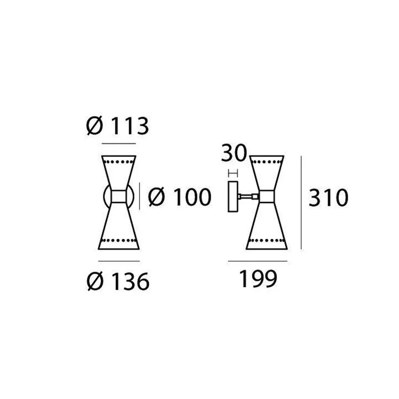 wandlamp Megafono, zwart, breedte 14 cm, 2-lamps. von Stilnovo in Zwart, goudkleurig – Produktfoto