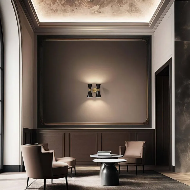 wandlamp Megafono, zwart, breedte 33 cm, 4-lamps. von Stilnovo in Zwart, goudkleurig – Produktfoto