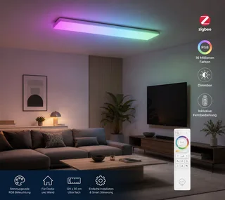 LED Deckenleuchte Deckenlampe Decken Panel RGB Decken Wandleuchte mit FB 120x30, LED Panelleuchte Farbwechsel Lampe Wohnzimmerlampe Flurleuchte by tint in White – product photo 3 of 5