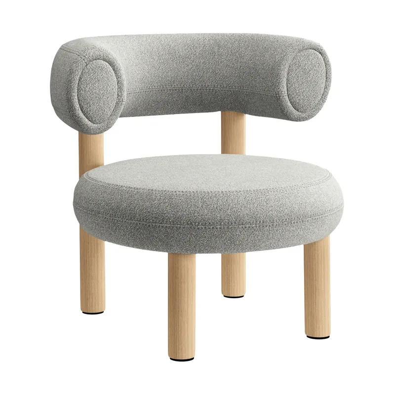 Fat loungestuhl Brushed naturbelassenes Holz & naturbelassene Alpine-Bouclé von Tom Dixon – Produktfoto